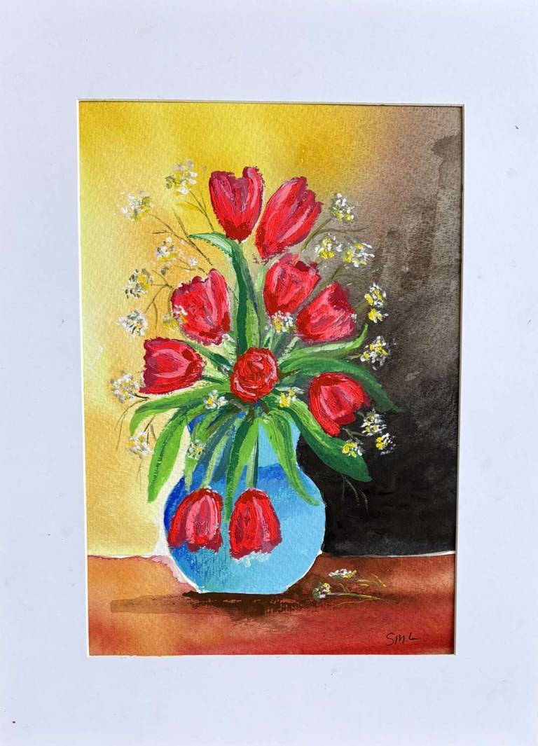 Tulips in a blue vase - Stephen Michael Law
