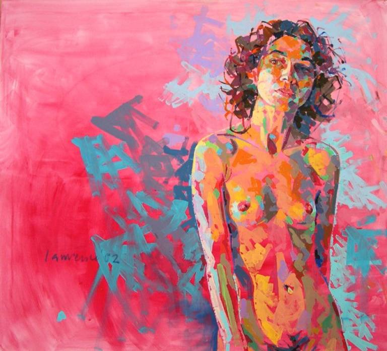 Idoia against red background - Lawrence Buttigieg