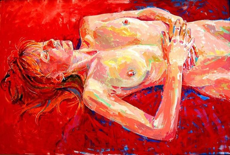Lisa against red background - Lawrence Buttigieg