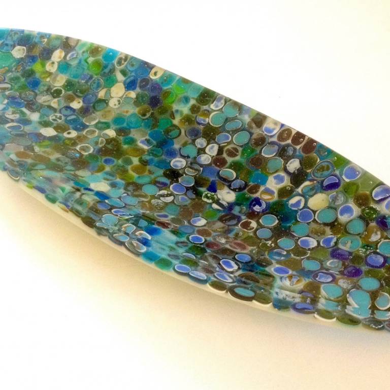 'Riverbed' Oval Thick Kiln-formed Glass Dish