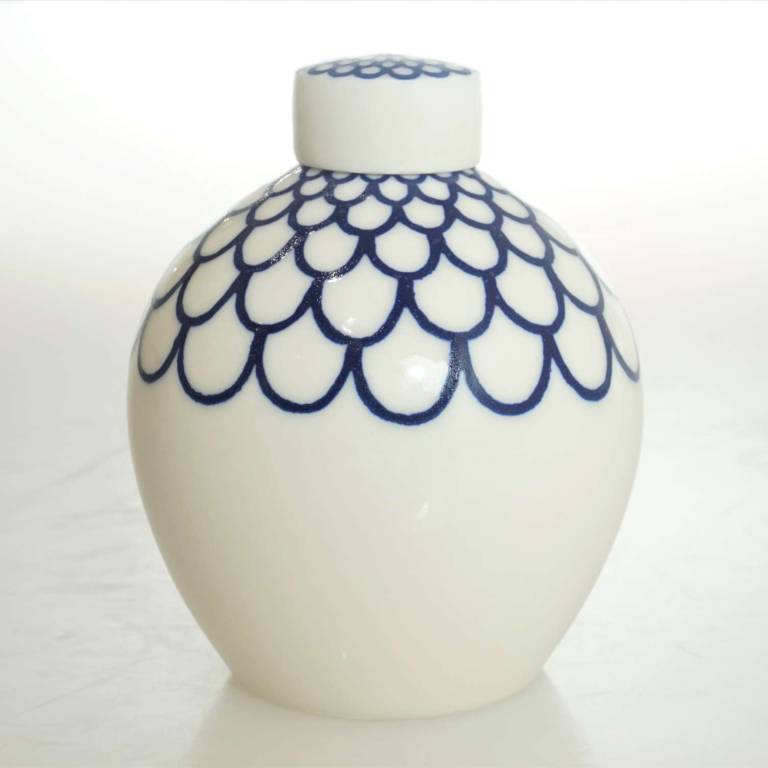 Small Round Linear Floral Ginger Jar
