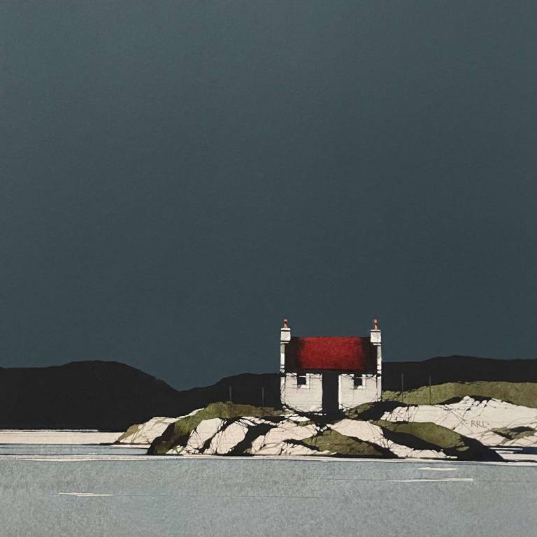 Red Roof On The Coast (8x8inches, framed 16x16inches)