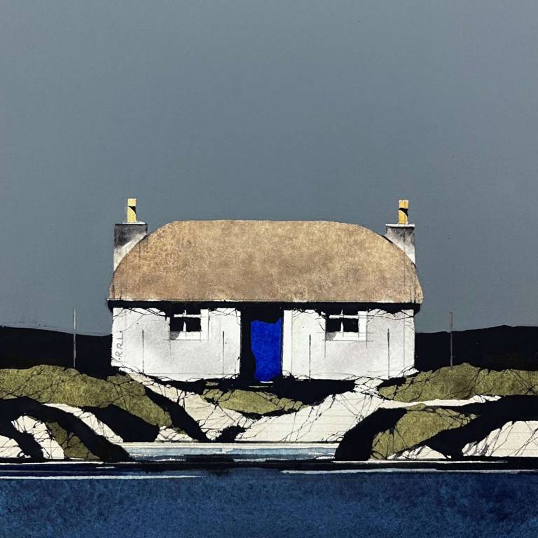 Hebridean Thatched Cottage (5x5inches, framed 13x13inches)