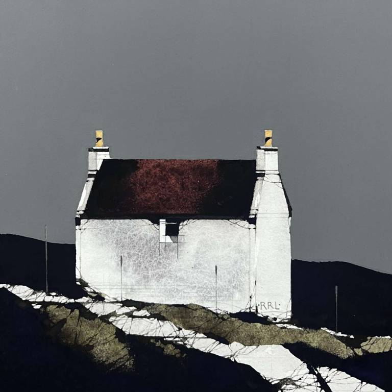 Red Roof Uist Cottage (5x5inches, framed 13x13inches)