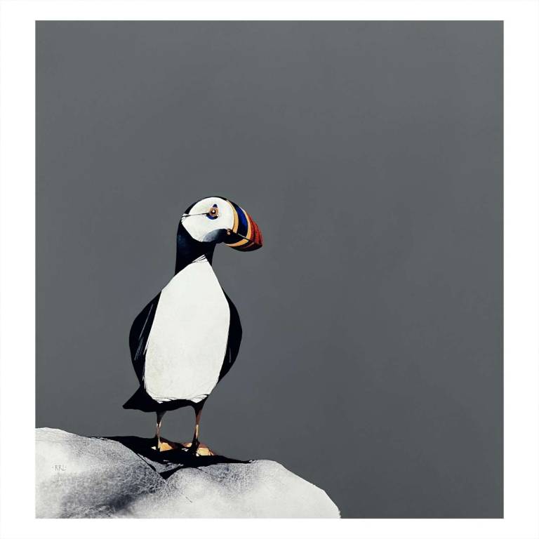 Puffin II  (15x15inches, framed 23x23inches)