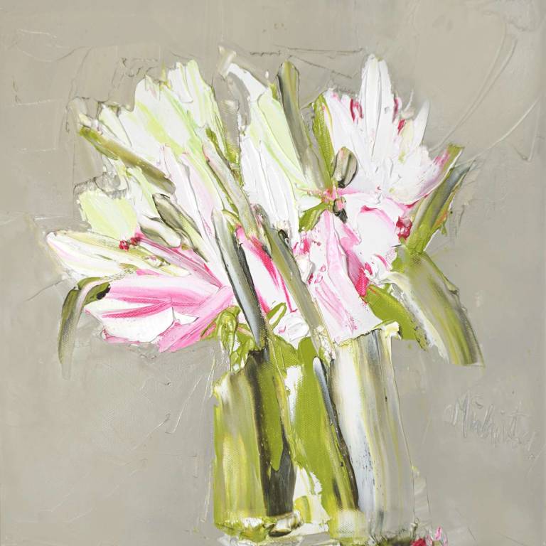 White and Pink Lilies Against Warm Umber