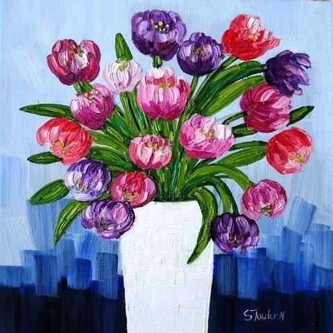 Tulips in White Vase