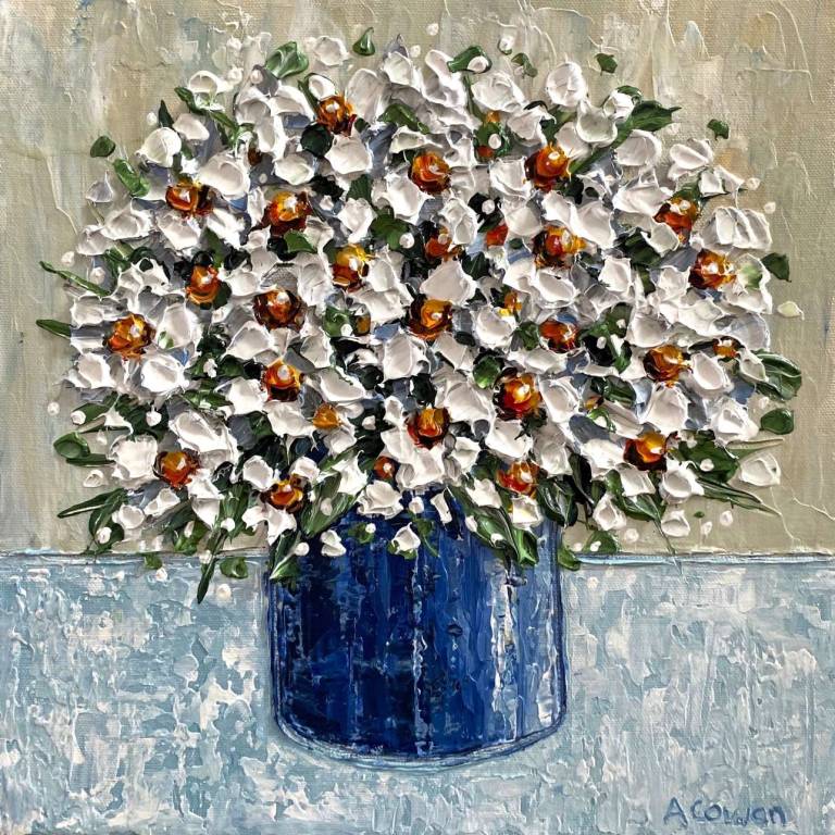 Daisies in Blue Pot