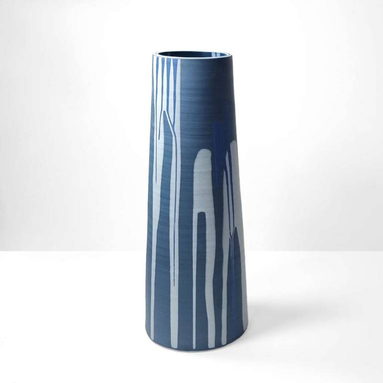 Large Waterfall Stem Vase Navy Blue