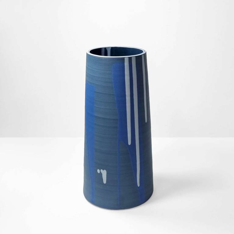 Large Waterfall Stem Vase Navy Blue