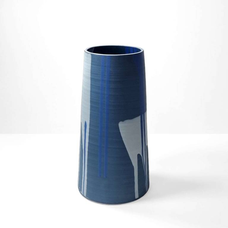 Large Waterfall Stem Vase Navy Blue