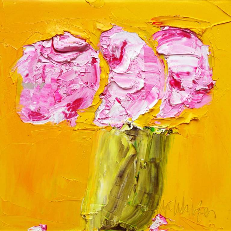 Peonies Against Yellow Lake Deep