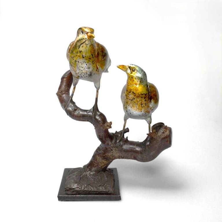 Two Fieldfares on Hazel