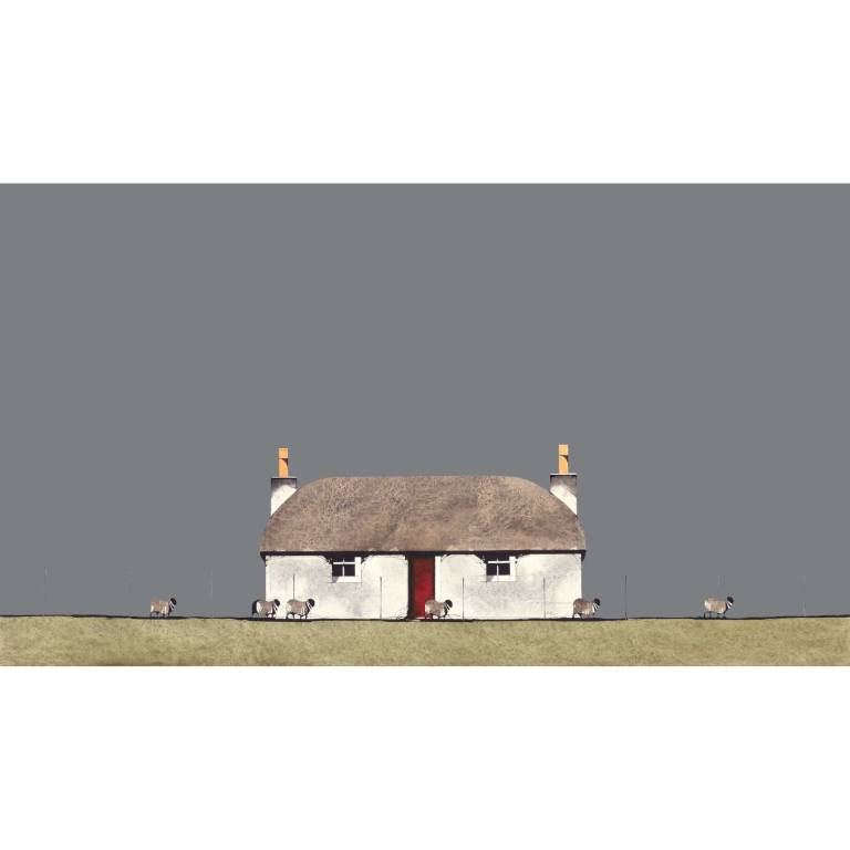 Cottage and Sheep South Uist (12.5x22 inches, Framed 20.5x30 inches)