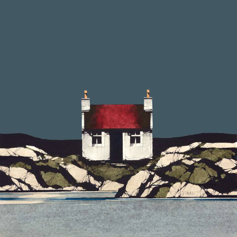 Red Roof On The Barra Coast (8 x 8 inches, Framed 16 x 16 inches)