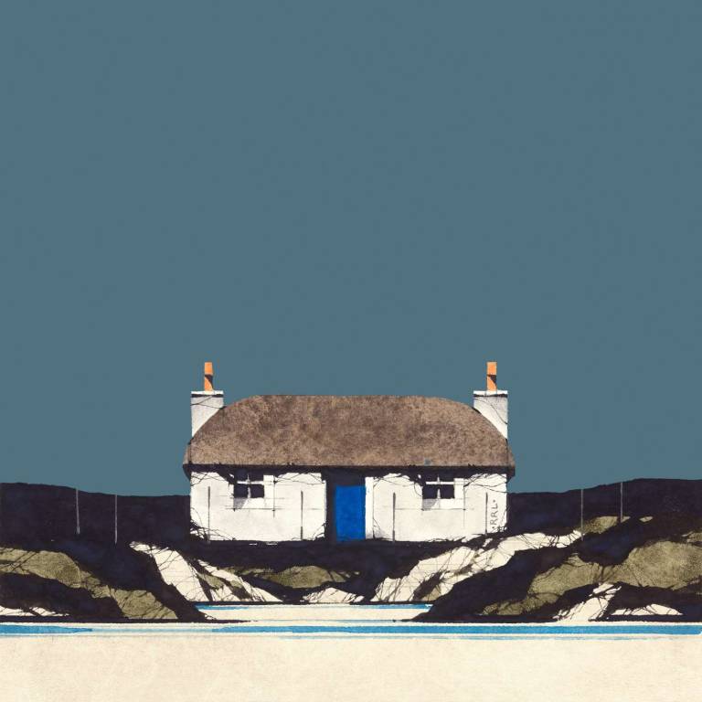 Blue Door Cottage (7x7 inches, Framed 15x15 inches)