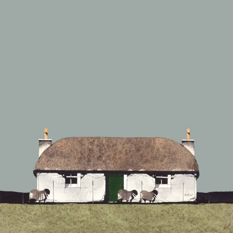 Green Door Cottage (7x7 inches, Framed 15x15 inches)