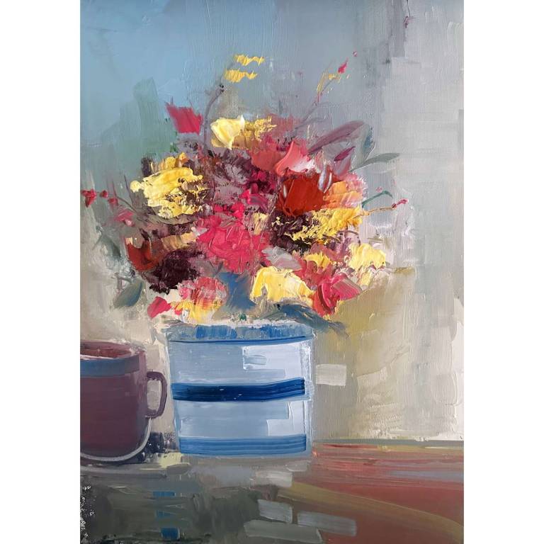 Striped Vase with Coffee Cup