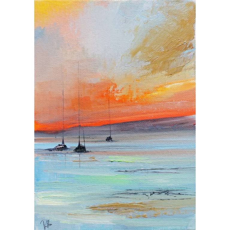Three Yachts Moored at Dusk